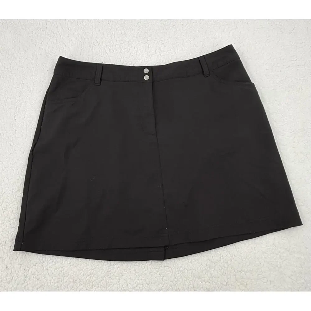 Slazenger Black Belt Loops Front Button Closure Pocket Aline Skirt Skort Size 12